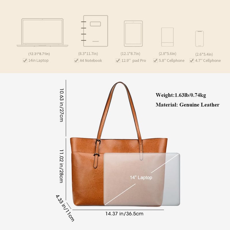 Kattee Vintage Genuine Leather Tote Shoulder Bag for Women Satchel Handbag with Top Handles (Light Brown) - Image 3